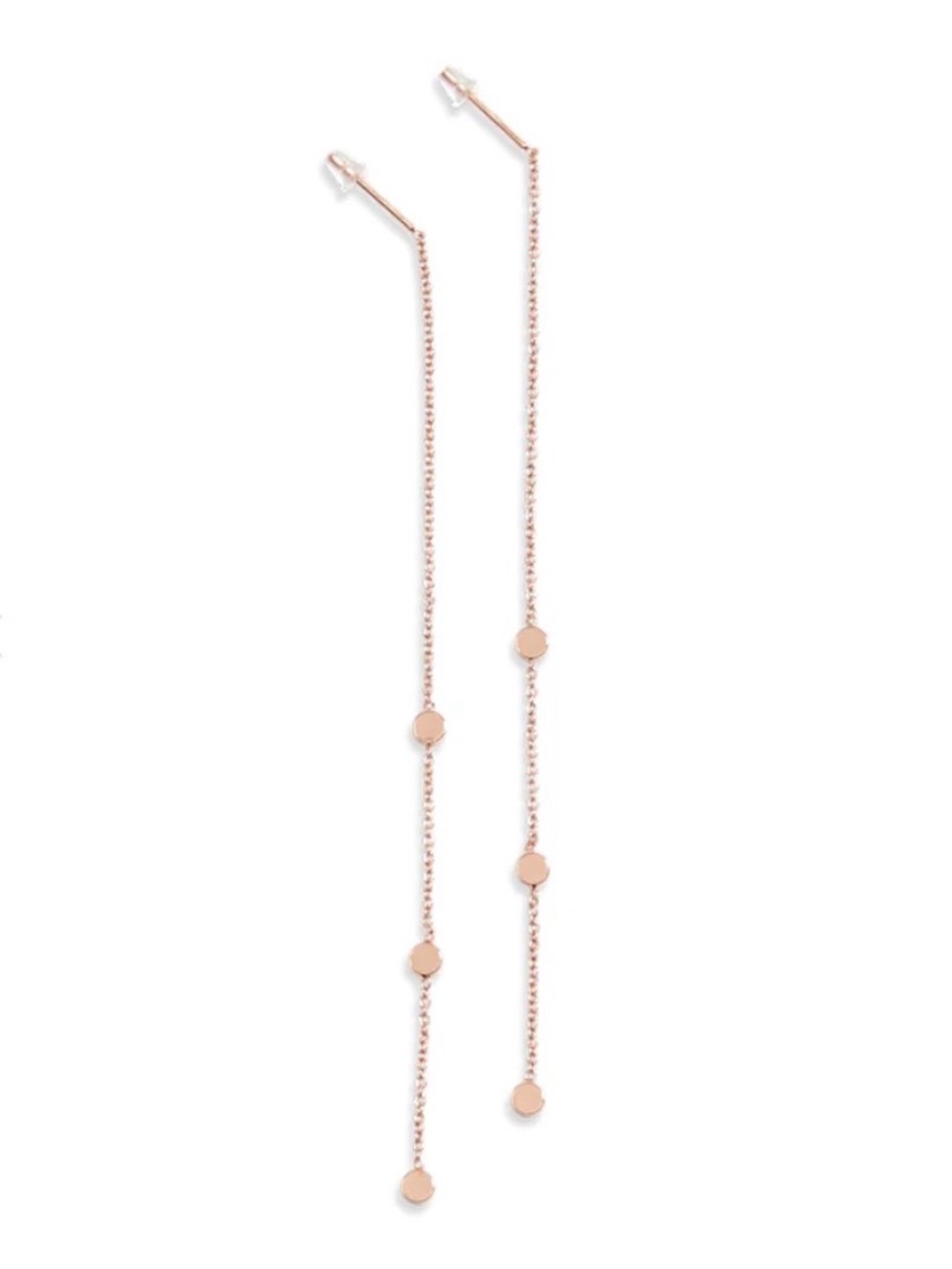 NWT La Meno Rose Gold Long Dangle Disc Threader Earrings